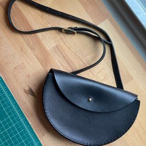 Black Leather Halfmoon Crossbody Bag